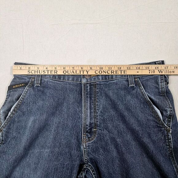 Ariat Jeans 34x32 Blue Denim Boot Cut Relaxed Fit M4 Rebar Loop Lock Work Wear - Picture 10 of 13